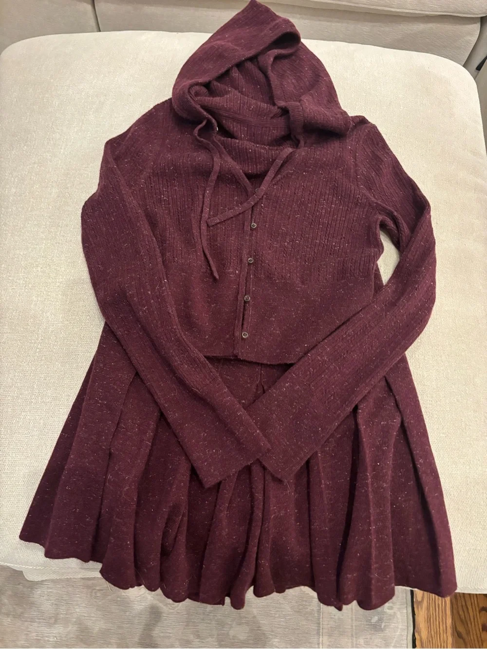 lululemon athletica Hooded Button-Front Knit Sweater and Skirt Set in Deep Wine